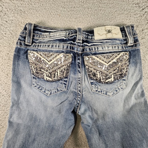 Miss Me Signature Boot Jeans Womens 27 Low Rise Bling Sequin Embroidered Preppy - Picture 1 of 16